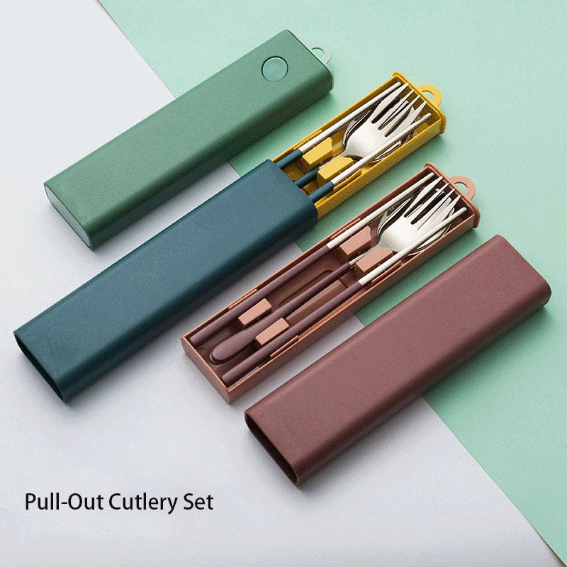 3Pcs Set 304 Stainless Steel Cutlery Set Spoon Fork Chopsticks Portable Tableware Wholesale