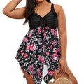 Plus Size Women's Floral Ruffle High Waist 2-Piece Bikini Swimsuit 100% Polyester Quick Dry Breathable Lace Mesh Sheer