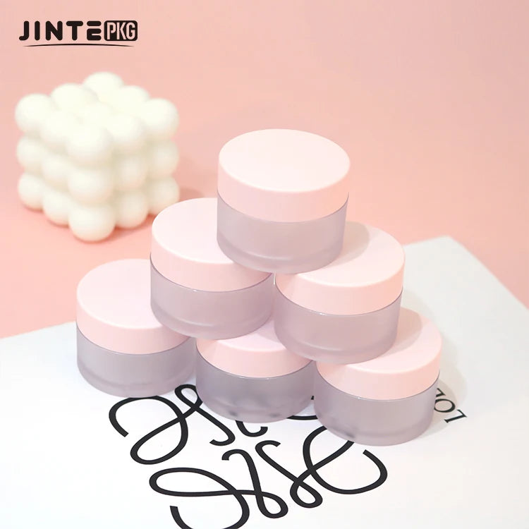 Hot Sale Plastic PETG Frosted Jars Containers With Matte Pink Lid for Skincare Lip Scrub Acrylic Powder