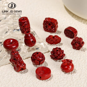 LINK JD GEMS Genuine Vermilion Single Beads Buddha Word Carved Natural Purple Loose Charm Beads CNAS Certified for Jewelry