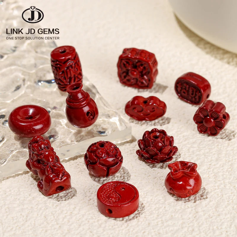 LINK JD GEMS Genuine Vermilion Single Beads Buddha Word Carved Natural Purple Loose Charm Beads CNAS Certified for Jewelry