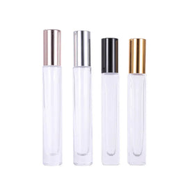 10ml 15ml Clear Glass Essential Oil Perfume Bottle Round Square Thick Bottom with Steel Roller Ball Screw Cap Refillable Durable