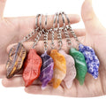 Customizable Keychain with Raw Crystal Angel Healing Stones and Rough Gemstone Leaf Featuring a Unique Logo