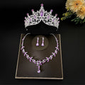 LUOXIN Luxury Purple Crystal Wedding Bridal Jewelry Sets Rhinestone Tiaras Necklace Earrings Set