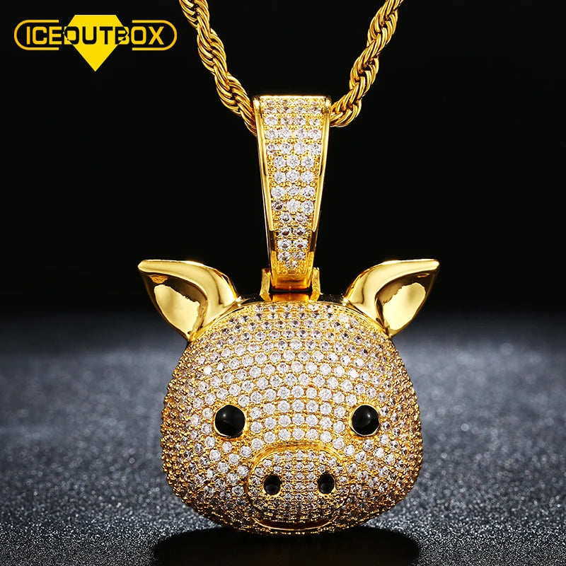 Wholesale Price Gold Plated Pig Pendant Jewelry Iced Out Zircon Men's Necklace Hip Hop Diamond Pendants for Men