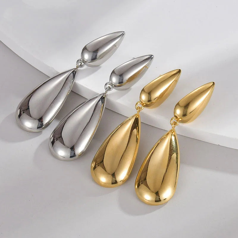 ES1143 Fashion Exaggerated Free Tarnish Trendy 18k Gold Plated Stainless Steel Waterdrop Water Droplets Drop Stud Earrings