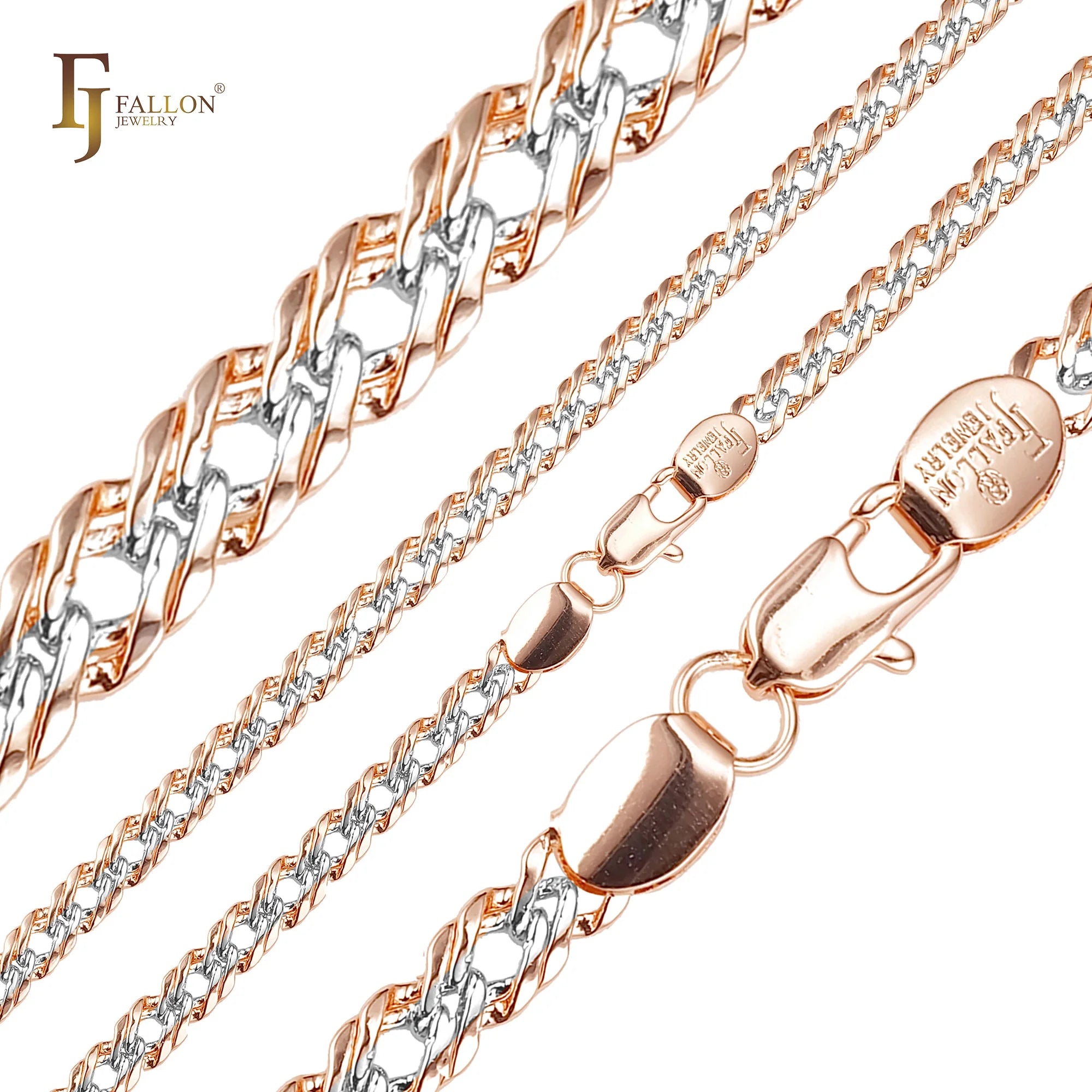 5.2mm FJ Fallon Fashion Jewelry Rombo Link Chain Plated in Rose Gold Two Tone Brass Based