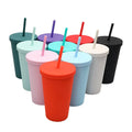 Wholesale 16Oz 350ml Double Wall Plastic Cups with Flat Lids Reusable Skinny Acrylic Snow Globe Tumblers with Lid and Straws
