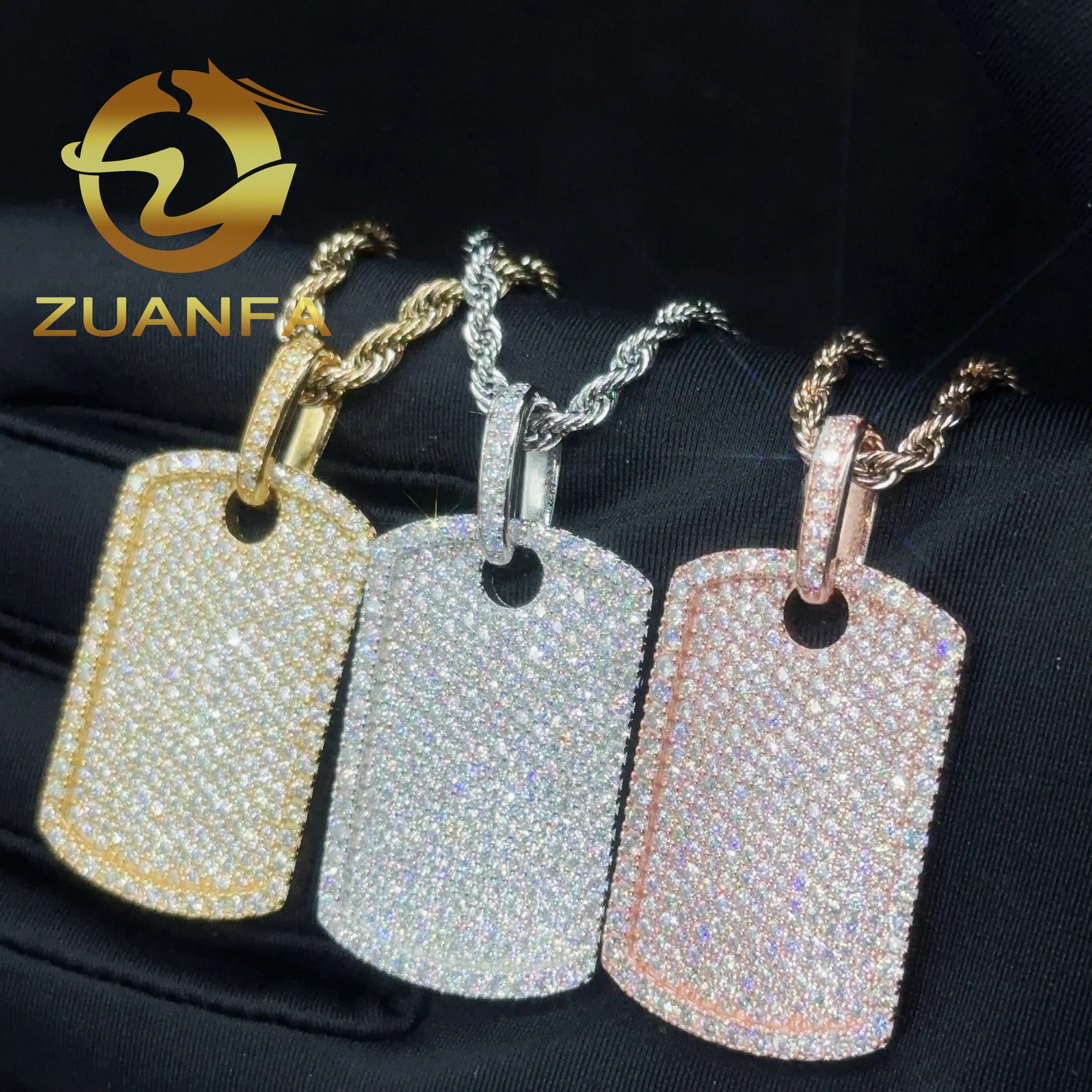 925 Solid Silver Moisssanite Tag Cross Pendant Hip Hop Jewelry Iced Out Moissanite Pendant With Stainless Steel Rope Chain