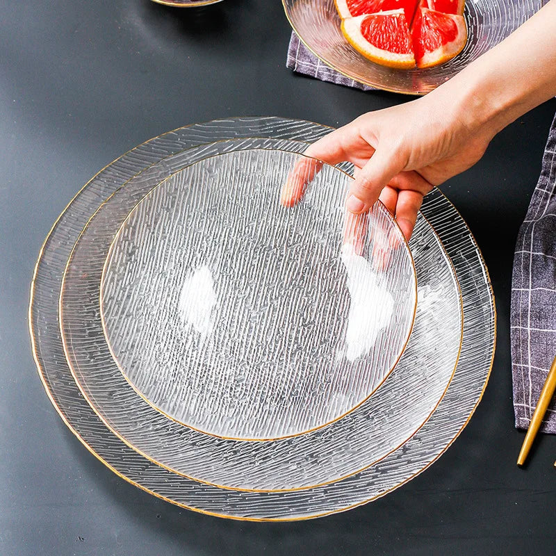 Wholesale Modern Gold Rim Dinner Plate Set Gold Rim Glass Plates for Wedding Cheap Glass Charger Plate