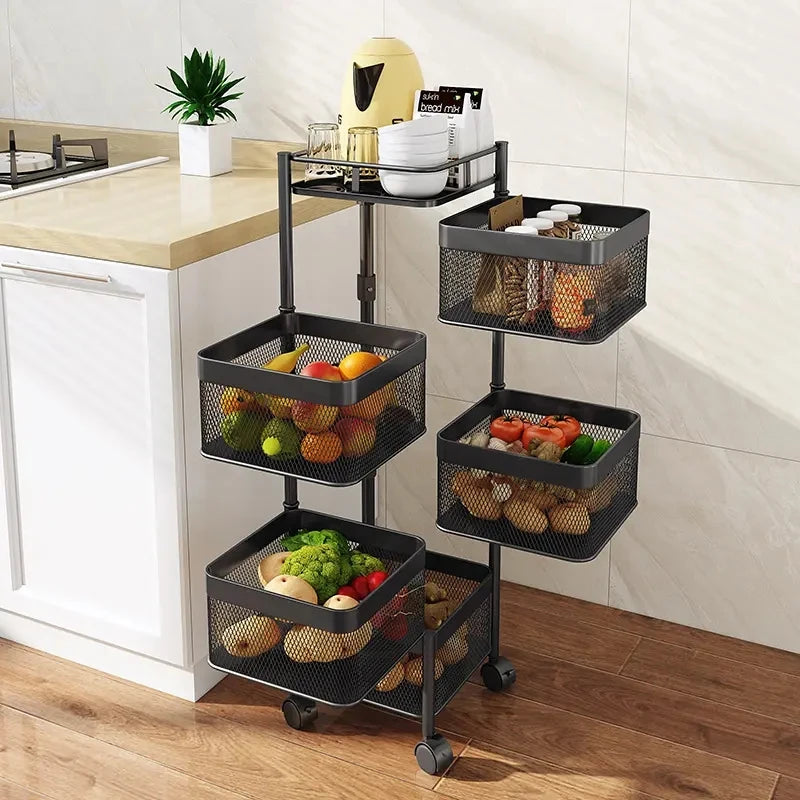Hot Selling 5 Layers Kitchen Storage Racks Carbon Steel Rotation Vegetable Storage Shelves Save Space Storage Shelf