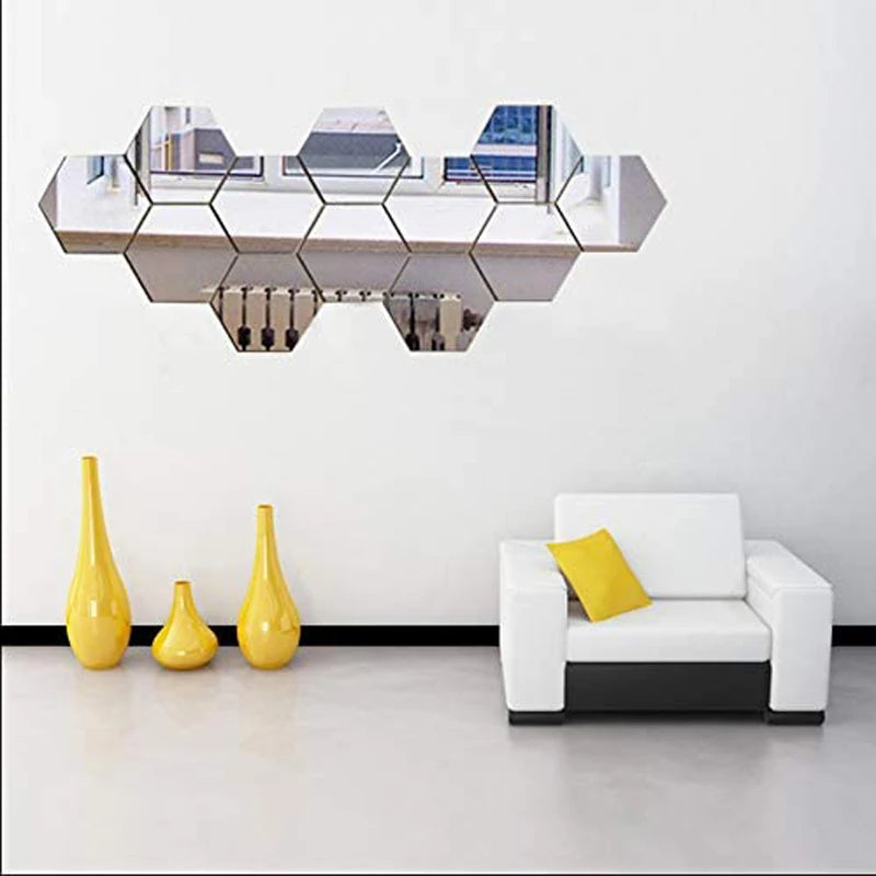 12pcs Art Deco Hexagon Acrylic Mirror Wall Sticker Waterproof Home Decoration for Bathroom and Room for Christmas