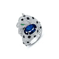 Famous Brand Leopard Deign Rings Big Blue Sapphire Zirconia Ring 925 Sterling Silver Fine Jewelry