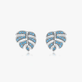 Original Design Plant Serie Fine Jewelry Pure 925 Sterling Silver Vintage Blue Turquoise Leaves Stud Earrings for Women