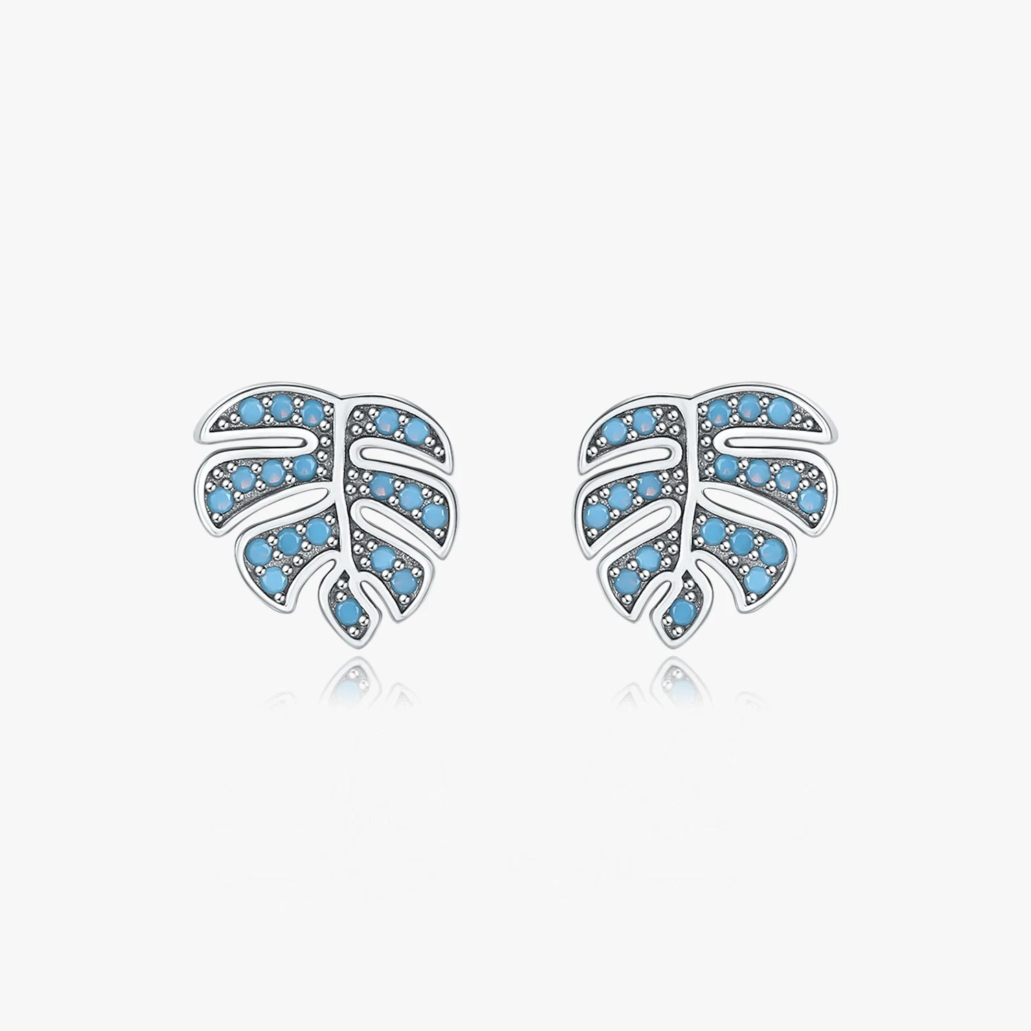 Original Design Plant Serie Fine Jewelry Pure 925 Sterling Silver Vintage Blue Turquoise Leaves Stud Earrings for Women