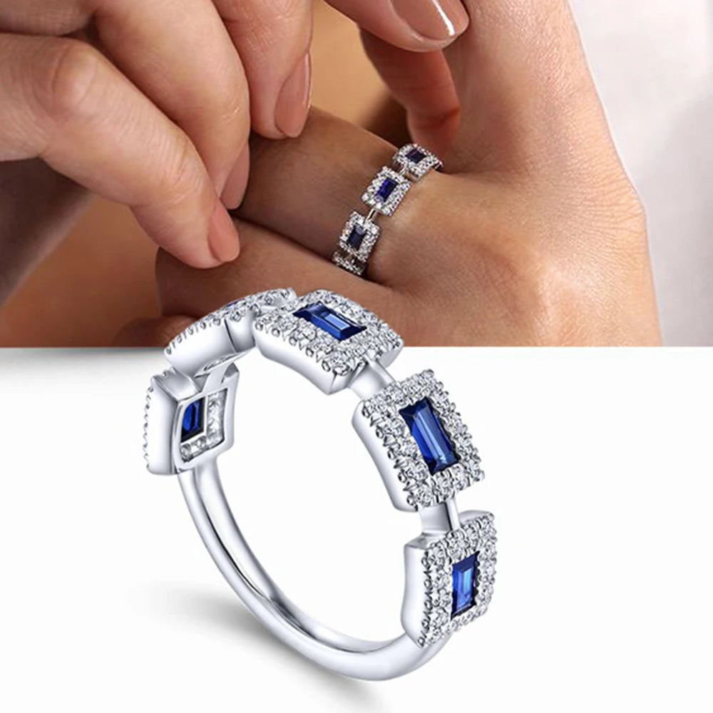 CAOSHI 2026 New Silver Plated Hollow Out CZ Jewelry Engagement Band for Women Delicate Blue Shaped Cubic Zirconia Ring Women