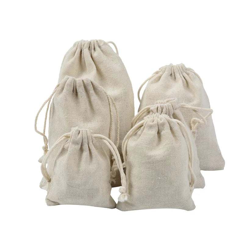 Recyclable Custom Linen Cotton Drawstring Gift Bag Fashion Foldable Bag Carrier Bag With Rope Handle