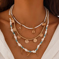 New Bohemian Summer 2024 New Style Multi Layer Alloy Starfish Rice Beads Shell Choker Necklace