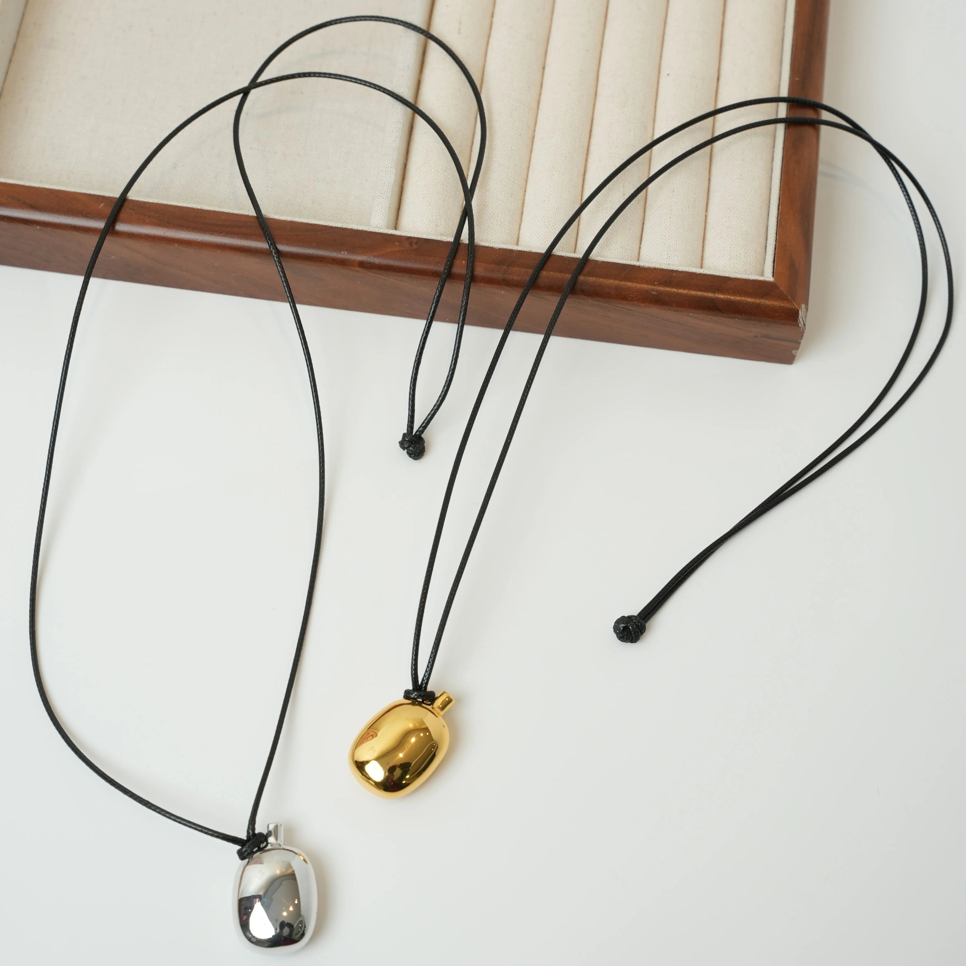 Vintage Real Gold Platinum Plated Brass Kettle Pendant Necklace Black Rope Chain Jewelry Men Women Hypoallergenic Adjustable