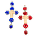ZD007 Alloy Silver Plated Orthodox Greek Pectoral Cross with Red and Blue Glaze Resin Stones for Church Bishop Gift