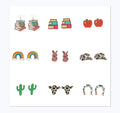 Wholesales Multiple Cute Animal Wooden Stud Earrings Mini Cow Butterfly Rabbit Duck Mushroom Rainbow Earrings to My Daughter