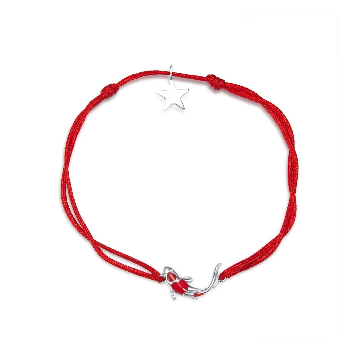 Guardian Lucky Fish Red Rope Chain Bracelet for Couple Sterling Silver 925 Star Enamel Jewelry Friendship Bracelets SCB145
