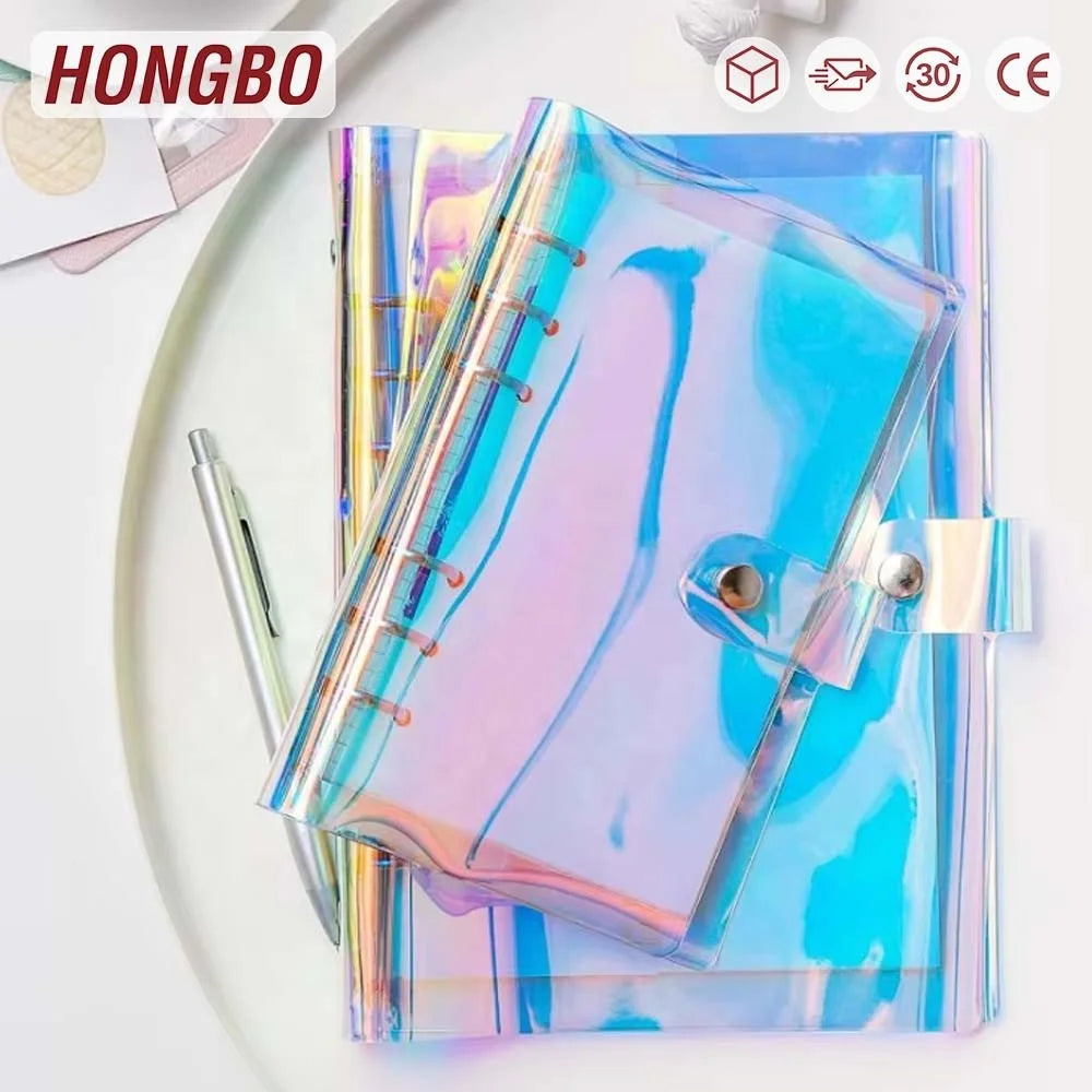 A6 Transparent Holographic Planner Binder Cover with Binder Clip