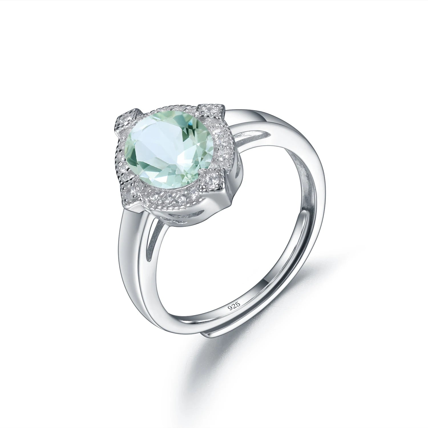 OL0001R Abiding Shield 3 Years Long Lasting Plating Adjustable 7x9 Oval Cut Rare Prasiolite Gemstone Ring Handmade Ladies Ring