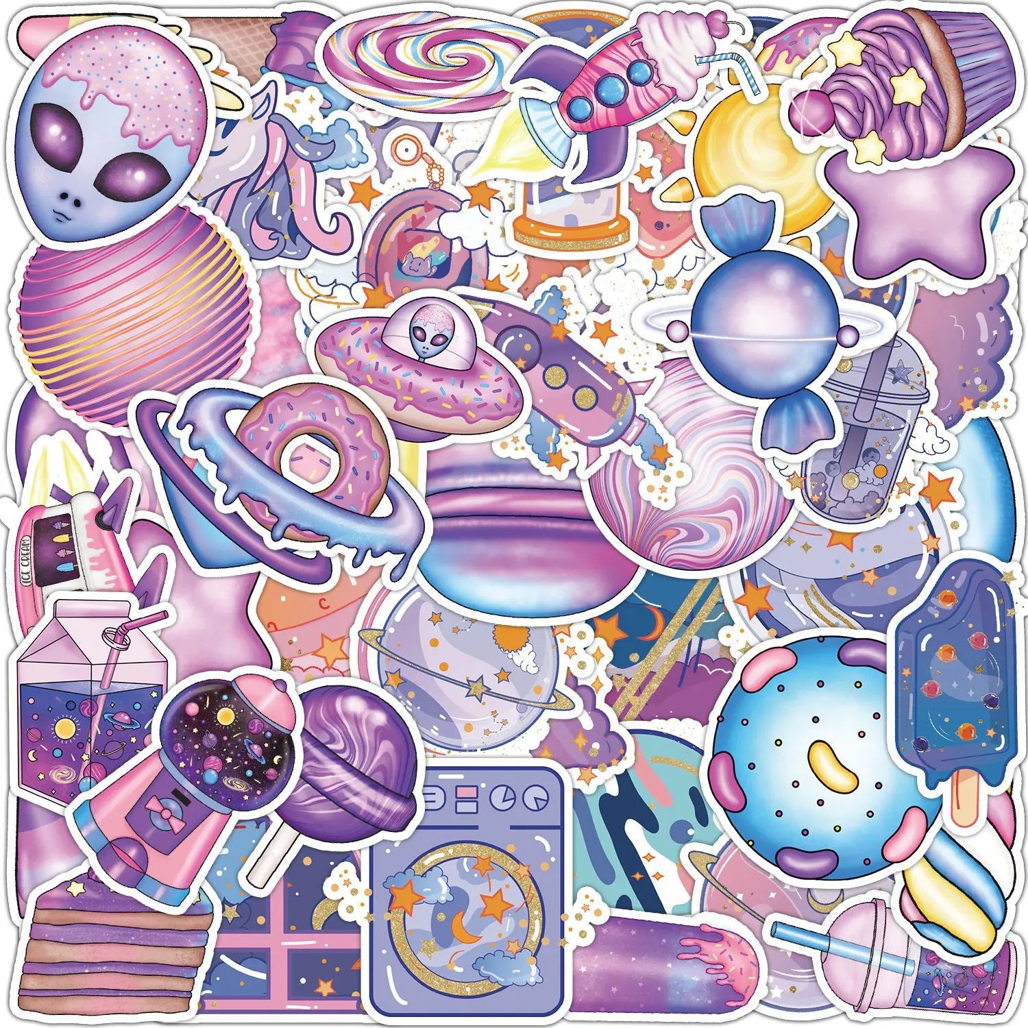 50PCS Purple dessert cute candy sweet for girl laptop bottle decorative waterproof cartoon universe sticker