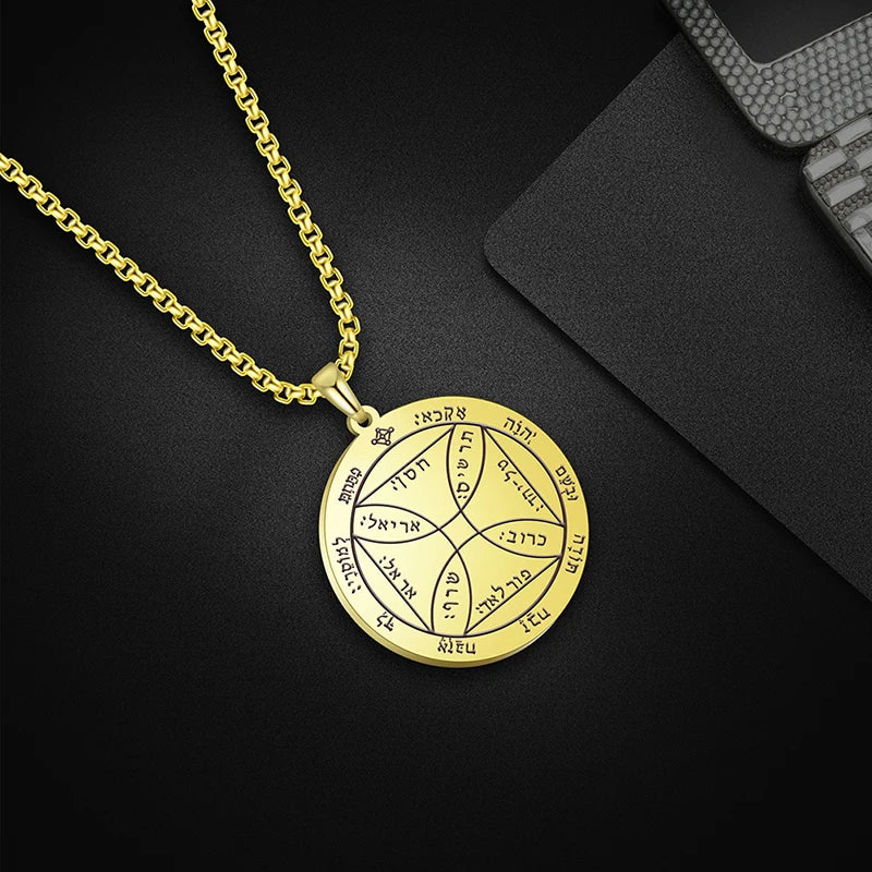 New Styles Stainless Steel Key of Solomon Talisman Necklaces Real Gold Plated Men Jewelry Pentacle Amulet Charm Healthy Necklace