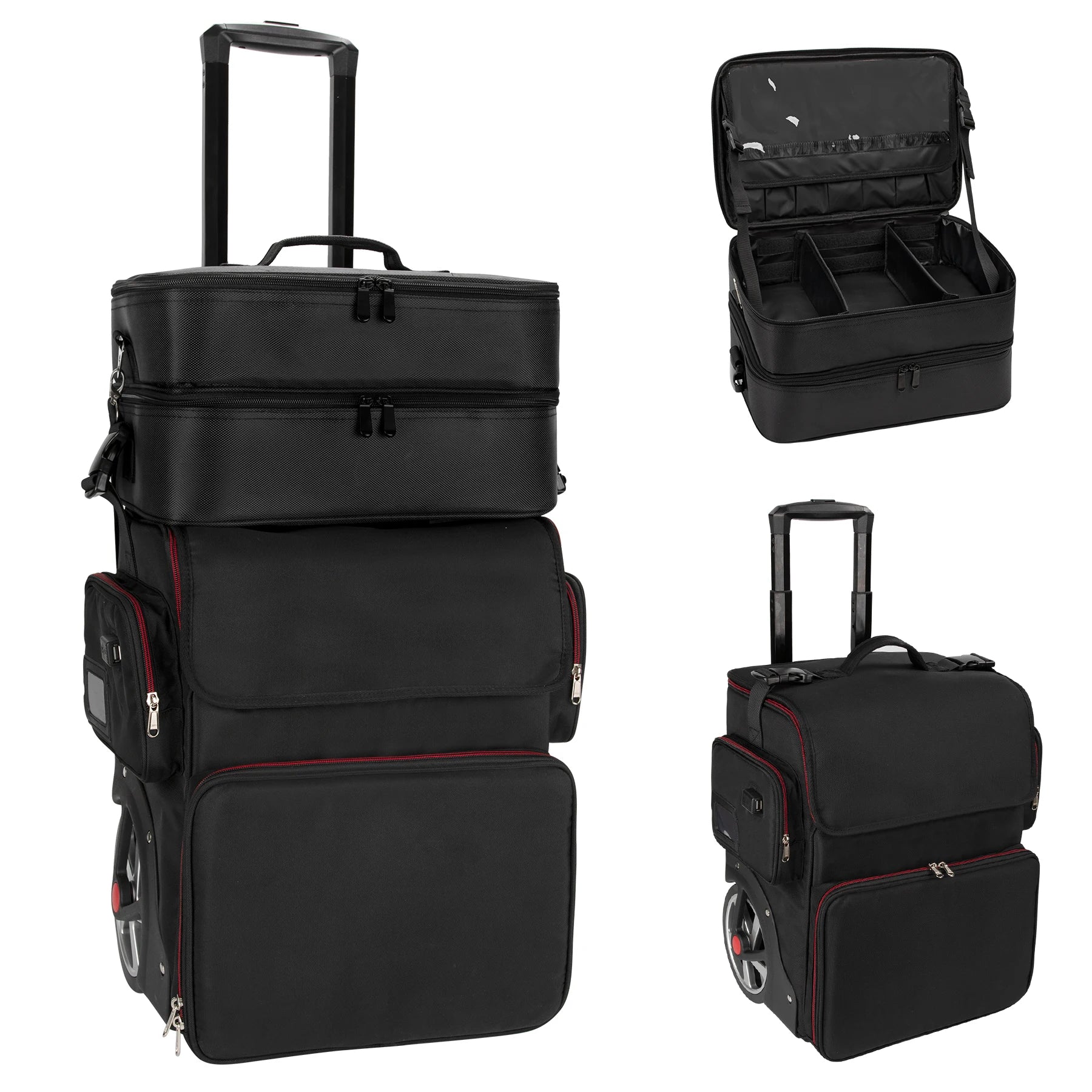 Relavel Trolley Hairdressing Cosmetic Case with Insulation and Removable Cosmetic Pouch Makeup Artist Travel Bag