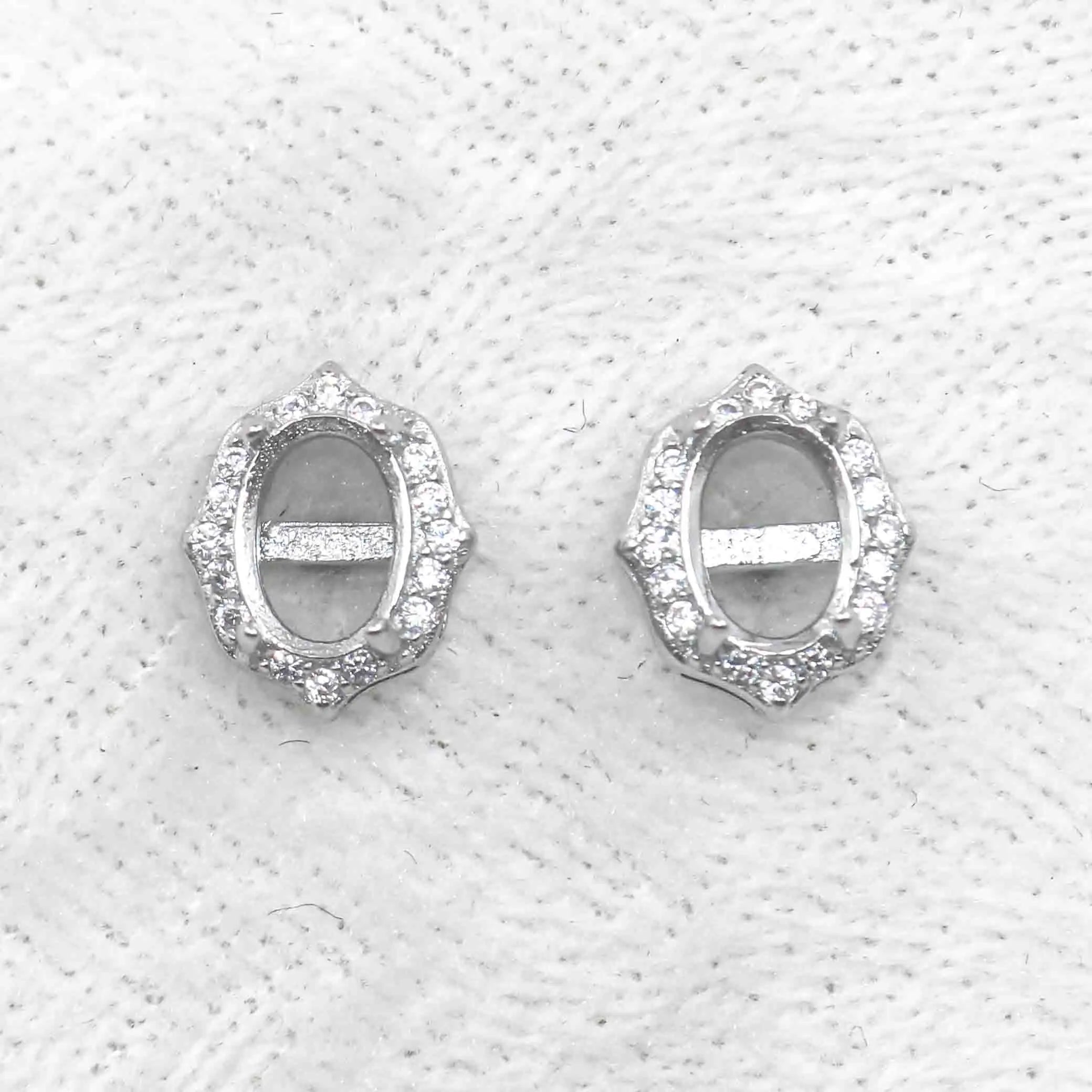 Sterling Silver 5*7mm Semi Mount Stud Earrings Empty Support Blank Claws Setting S925 Base Without Center Stone for DIY Inlay