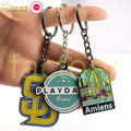 Wholesale Vintage Style Rainbow Embossing Printing Ruler Glossy Chain Cat Plane Sun Helicopter Metal Keychains Candy Bar Look