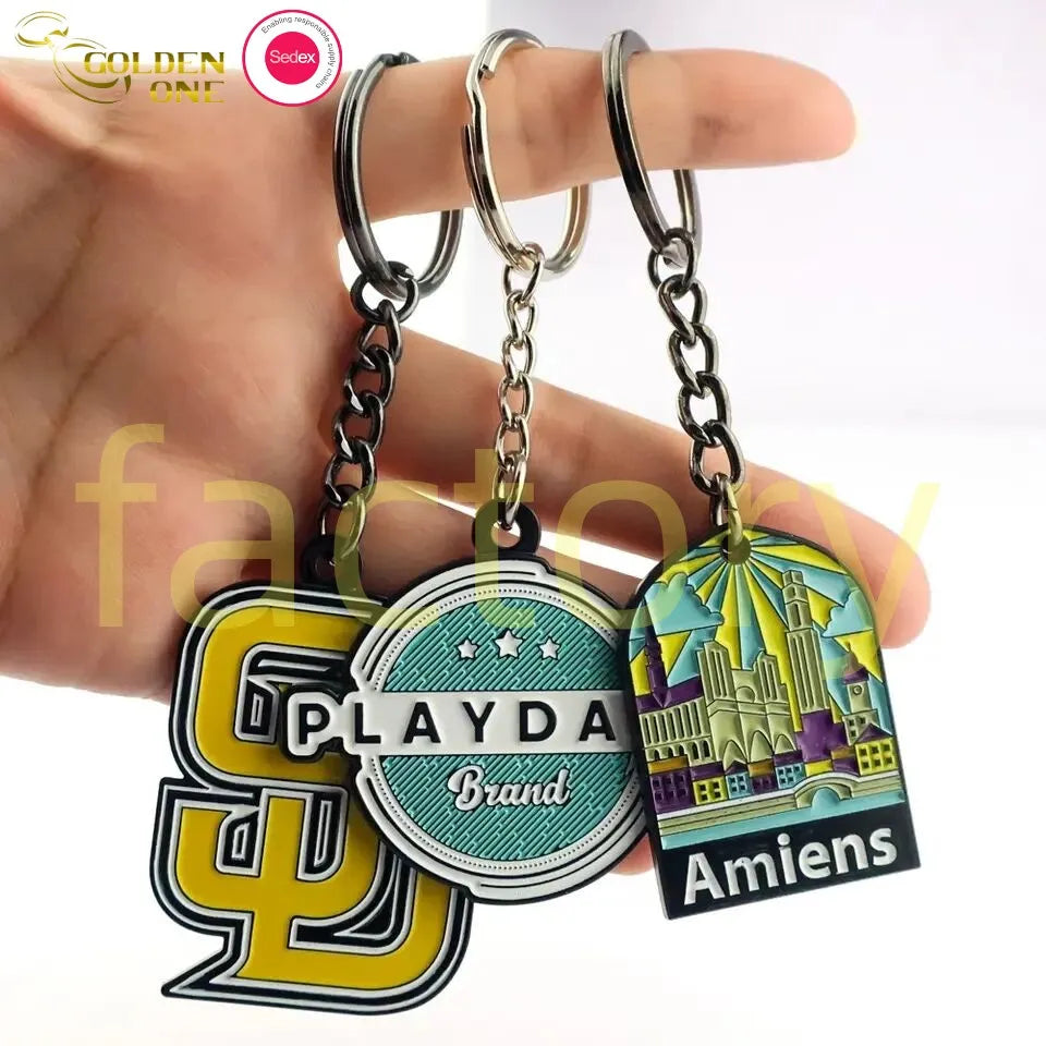 Wholesale Vintage Style Rainbow Embossing Printing Ruler Glossy Chain Cat Plane Sun Helicopter Metal Keychains Candy Bar Look
