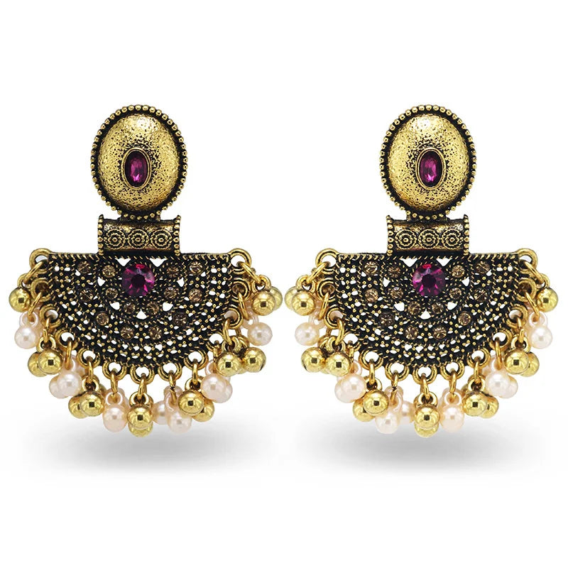 Summer Boho Beaded Tassel Jhumkas Indian Earrings Statement Geometry Gold Indian Earrings for Women