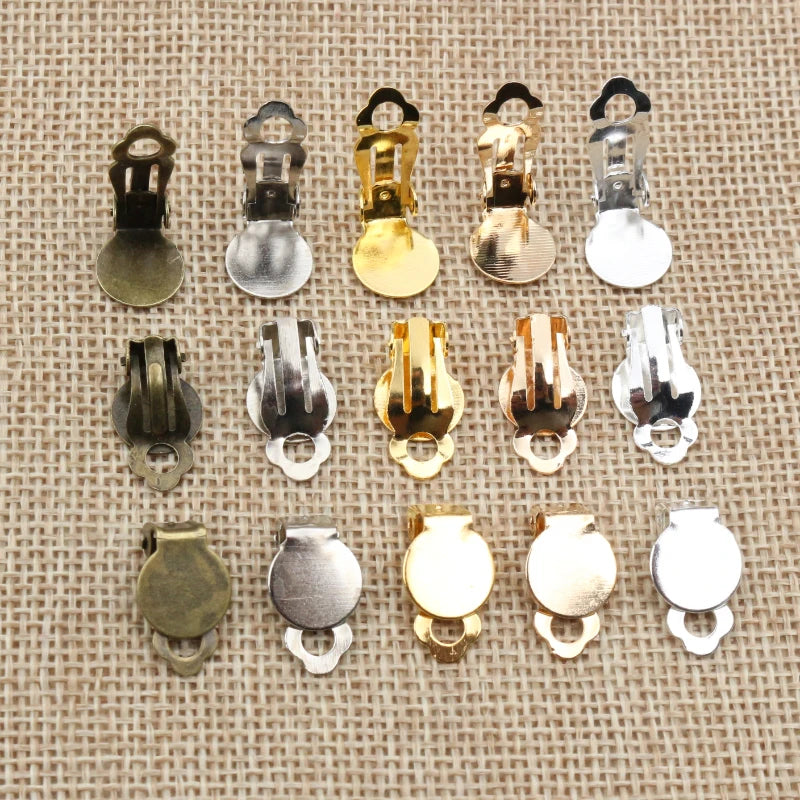 50pcs/lot 10mm High Quality 5 Colors Plated Iron Material Ear Clips Earrings Blank/Setting BaseFit 10mm Glass Cabochons