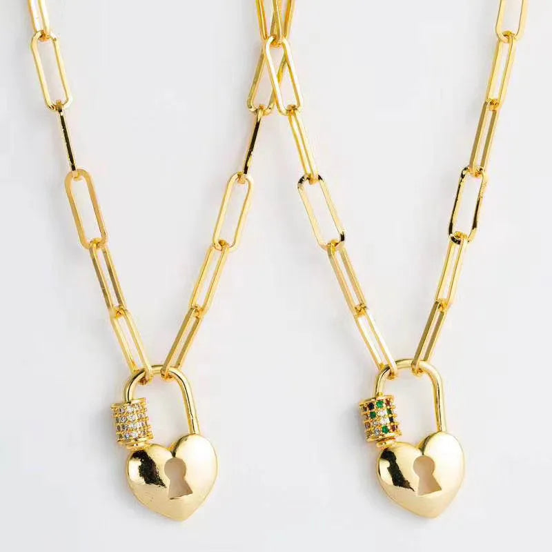 BMZ Factory Price 60*0.4CM Pvd Vacuum Plating 18K New Arrival Gold Chain Necklace Punk Link Cross Heart Pendant Necklace