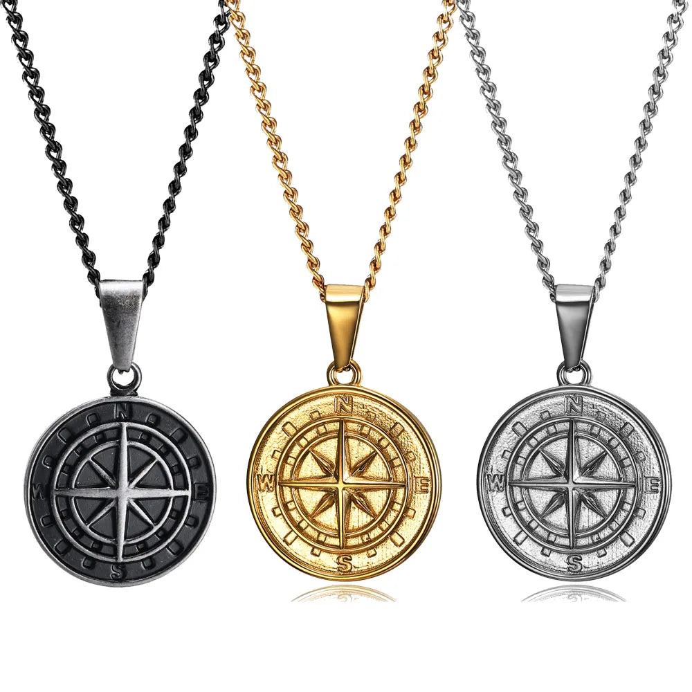 Black Compass North Star Pendant Necklace for Men Nautical Jewelry Vintage Necklace Mens Jewellery Compass Travel Mens Necklace