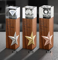 Gold Silver Bronze Me Star Laser Personalized Crystal Trophy Award with Wooden Base  MH-NJ0215