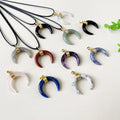 Natural Crystal Chakra Reiki Horn Shape Gemstone Charms for Necklace Crescent Moon Shaped Pendant