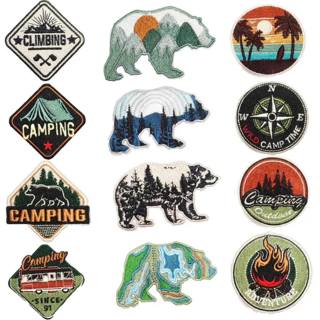 NODA High Quality Iron on Embroidery Camping  Patch for Outdoor Overcoat Hat Decoration