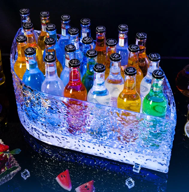Factory Custom logo Led Handle Party Ice Bucket Transparent Plastic Beer Ice Bucket with Led Light