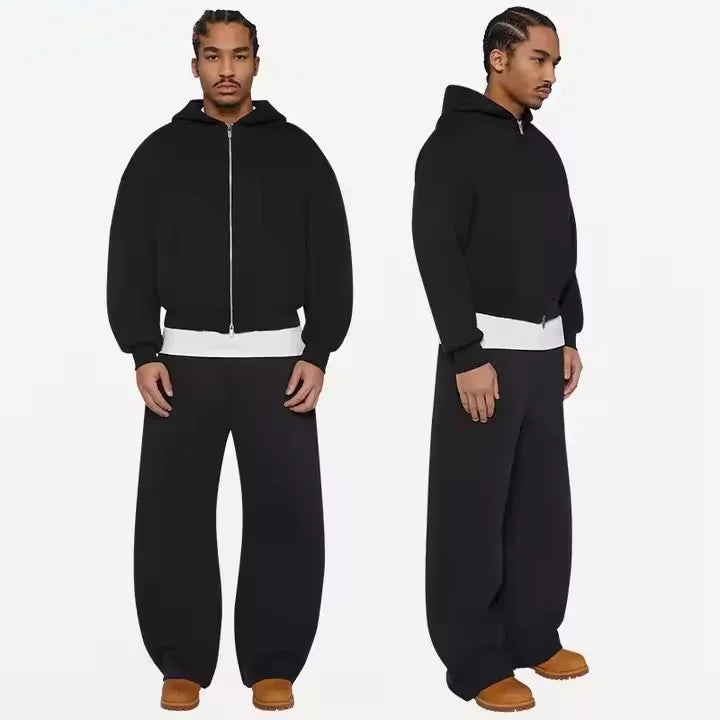 Manufacturer Custom 100% Cotton Men's Oversized Hoodie 500 Gsm Heavyweight Drop Shoulder with Double Zipper and Hooded Collar