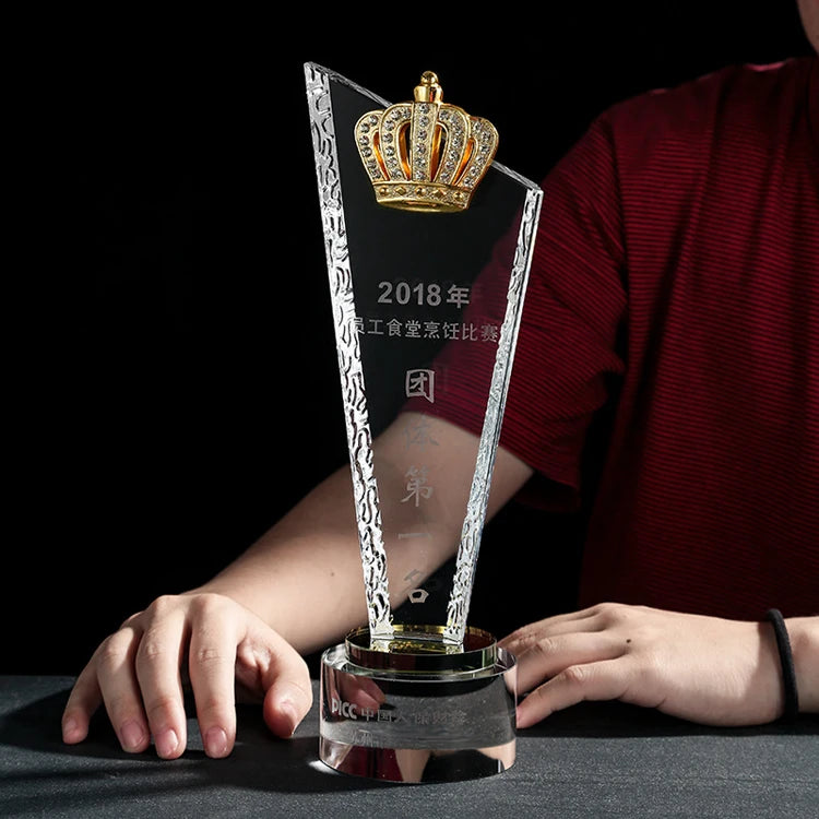 Gold Crown Optical Crystal Glass Trophy MH-NJ0187