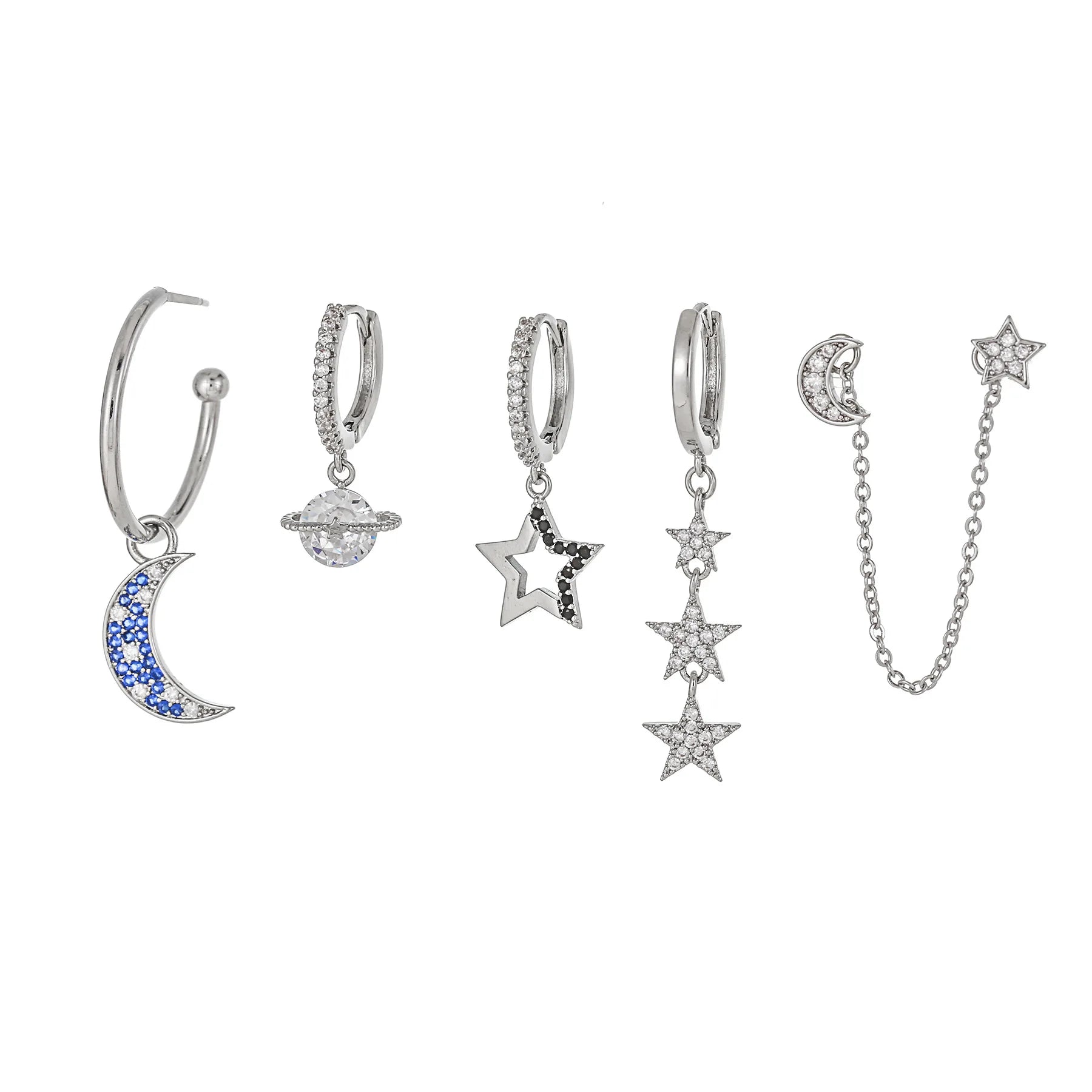 Wholesale 925 Sterling Silver Trendy Star Moon Luxury Zircon Earring Stud Irregular Needle Design for Girls Daily Wear