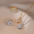 Wholesale 18k Gold Plated Diamond Women Rotating Stainless Steel Necklaces Earrings Rings Wedding Jewelry
