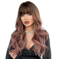 Ombre Red Pink Wig with Bang Curly Hair Wigs for Women Synthetic Hair Heat Resistant 26 Inches Luxury Synthetic Hair Piruca