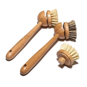 Eco-friendly Natural Long Handle Kitchen Dish Cleaning Brush Scrub Vegan Plant Fiber Bristle Pot Pan Vegetable Brush