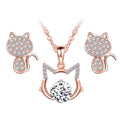 925 Sterling Silver Zircon Jewelry Sets Cat Necklaces Stud Earrings Rose Gold Cute Style for Wedding Gift Engagement Anniversary