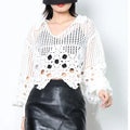 TWOTWINSTYLE Hollow Out V Neck Long Sleeve Elegant Blouses Knitted Blouse Women Casual Top
